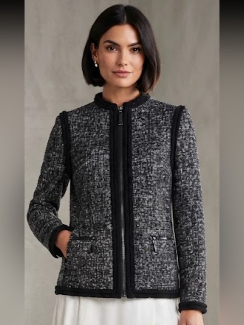Tory Burch Textured Jacket in Black & Gray, S